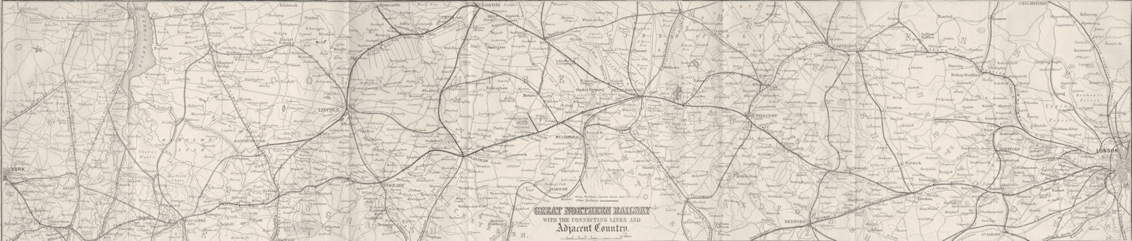 Great Northern Rail. London, York, Hull 1874 old antique map plan chart